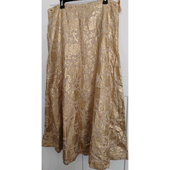 Handmade Bohemian Maxi Skirt Neutral Metallic Gold Floral Design 16 EUC Gorgeous - Picture 1 of 10